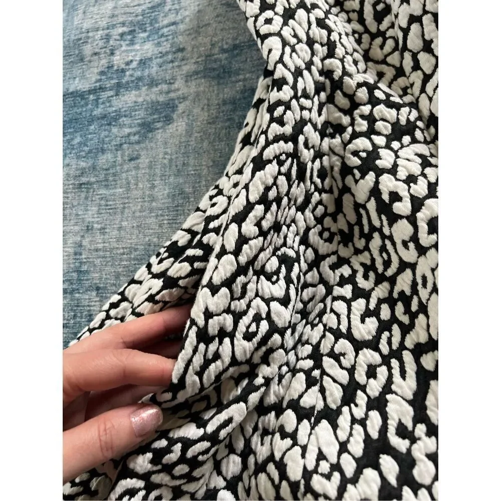 Kate Spade Black & White Leopard Print Textured Sleeveless Dress Size XL